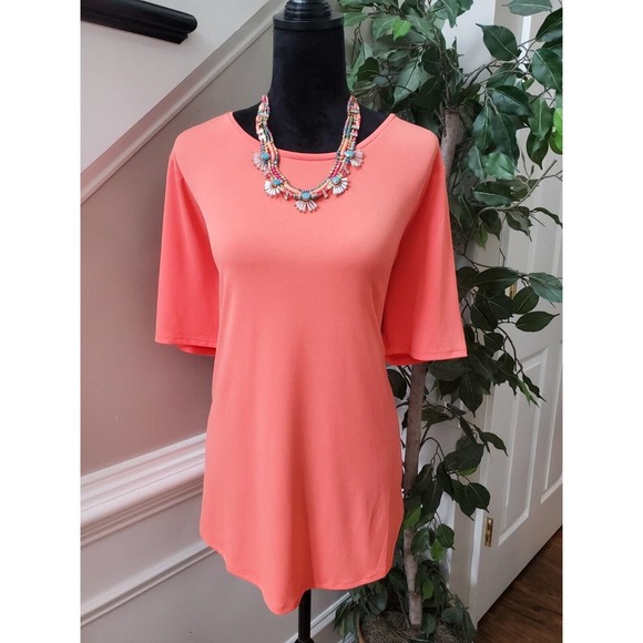 Chico's Women's Orange Solid Polyester Round Neck Short Sleeve Top Blouse 3 (XL) - Picture 1 of 10